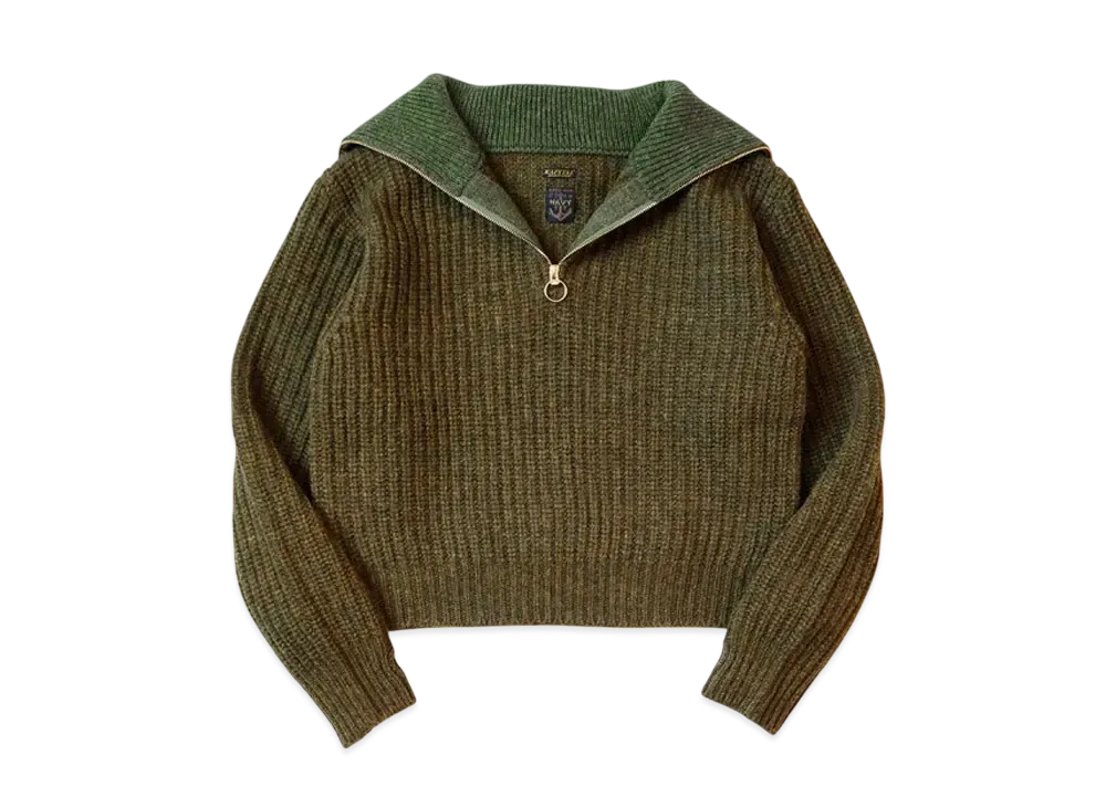 KAPITAL 3G Wool Hem Knitting Zip Up Pullover "Khaki"