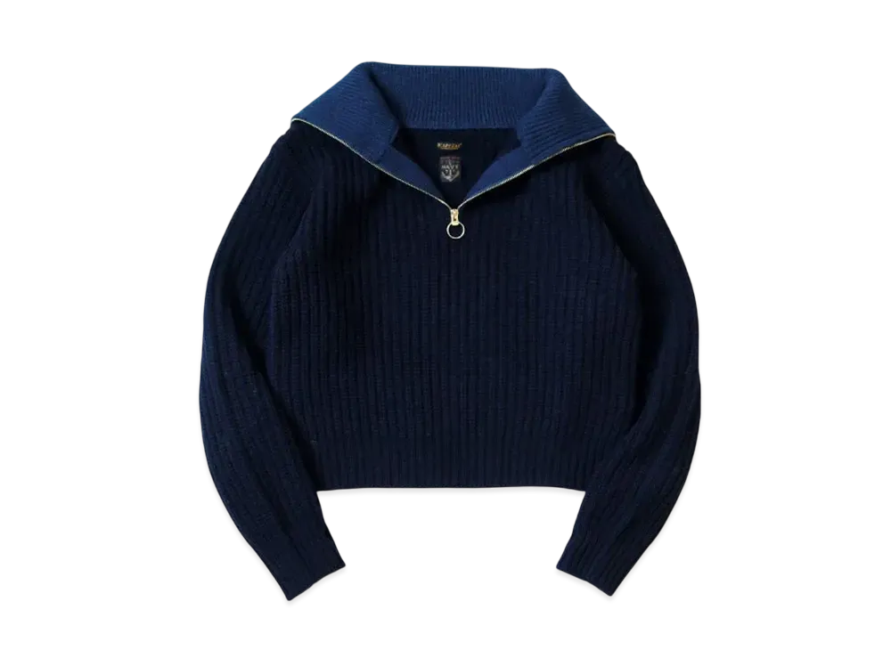 KAPITAL 3G Wool Hem Knitting Zip Up Pullover "Navy"