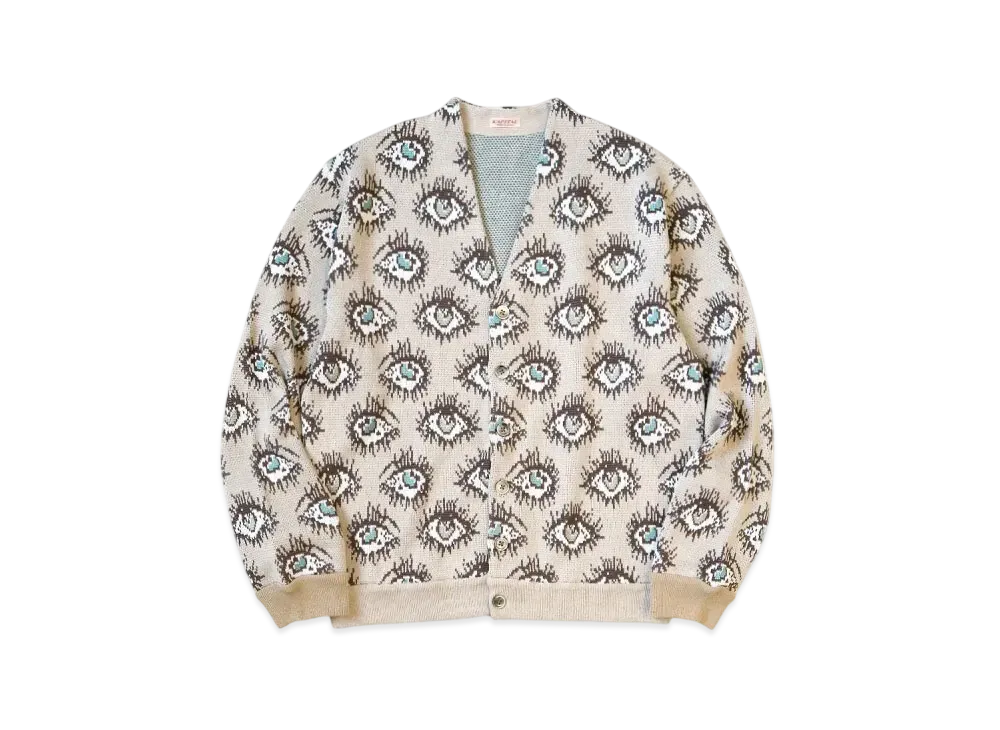 KAPITAL 8G Jacquard Knit Speakeasy Short Cardigan "Beige"