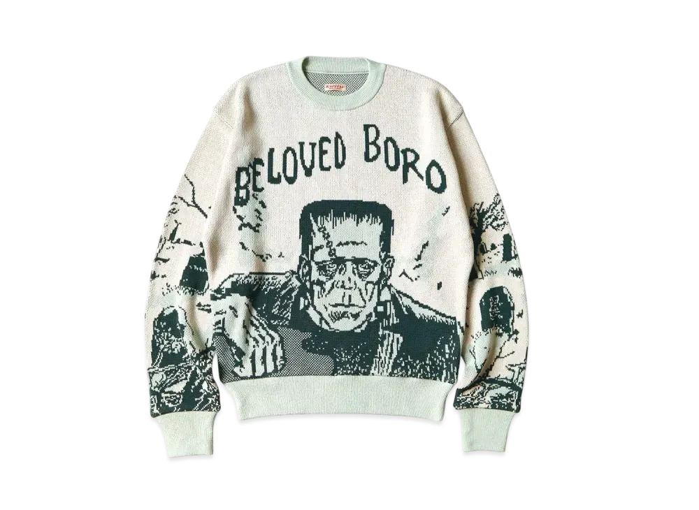 KAPITAL 8G Jacquard Knit Vintage Crew Sweater "Mint"