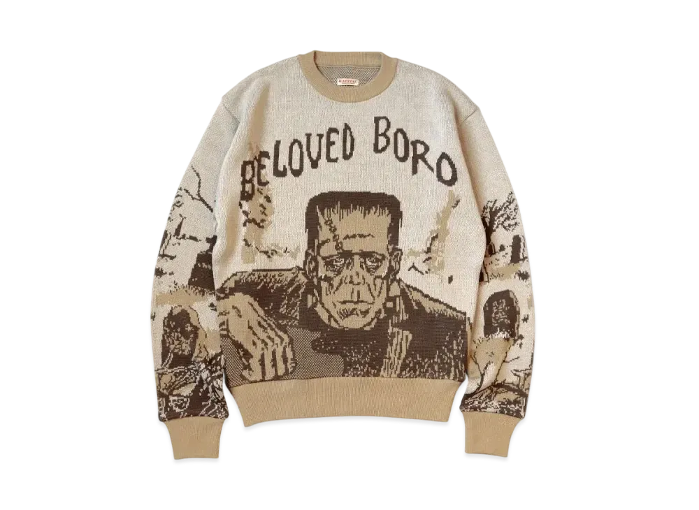 KAPITAL 8G Jacquard Knit Vintage Crew Sweater "Brown"