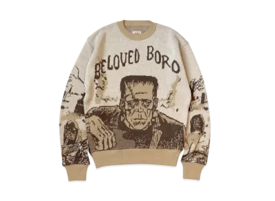 KAPITAL 8G Jacquard Knit Vintage Crew Sweater "Brown"