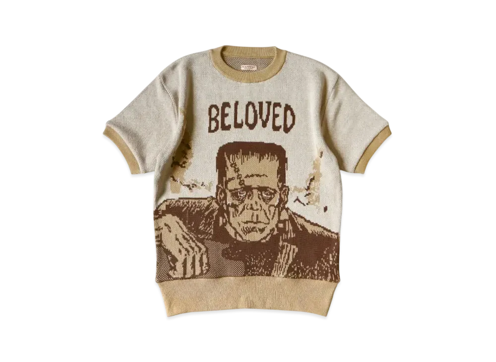 KAPITAL 8G Jacquard Knit Short Sleeve Vintage Sweater "Brown"