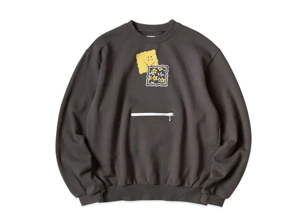 KAPITAL 30/- Fleece Cookie Pocket Crew Sweat "Charcoal"