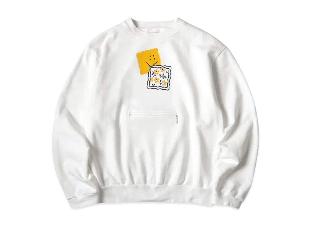 KAPITAL 30/- Fleece Cookie Pocket Crew Sweat "White"