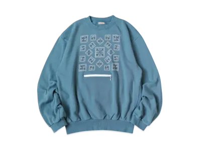 KAPITAL 30/- Fleece Cookie Pocket Crew Sweat "Blue Grey"