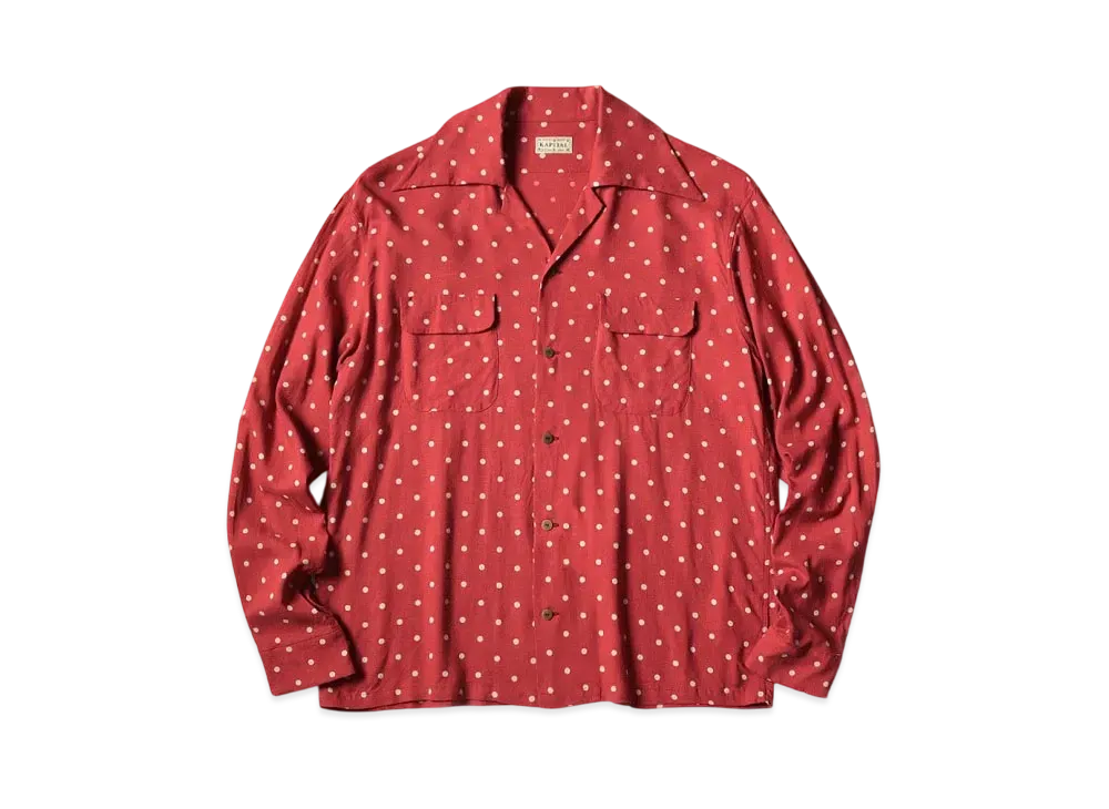 KAPITAL Linen Polka Dots Langle Color Open Collar Shirt "Red"