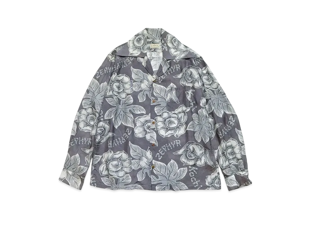 KAPITAL Silk Rayon Anemone Langle Color Open Collar Shirt "Grey Purple"