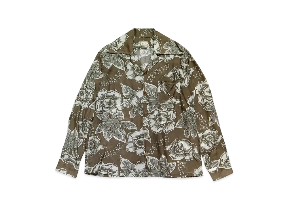 KAPITAL Silk Rayon Anemone Langle Color Open Collar Shirt "Brown"