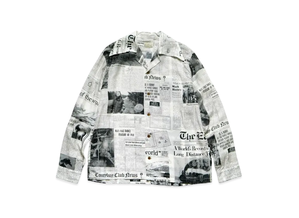 KAPITAL Silk Rayon Gypsy News News Paper Langle Color Open Collar Shirt "White"