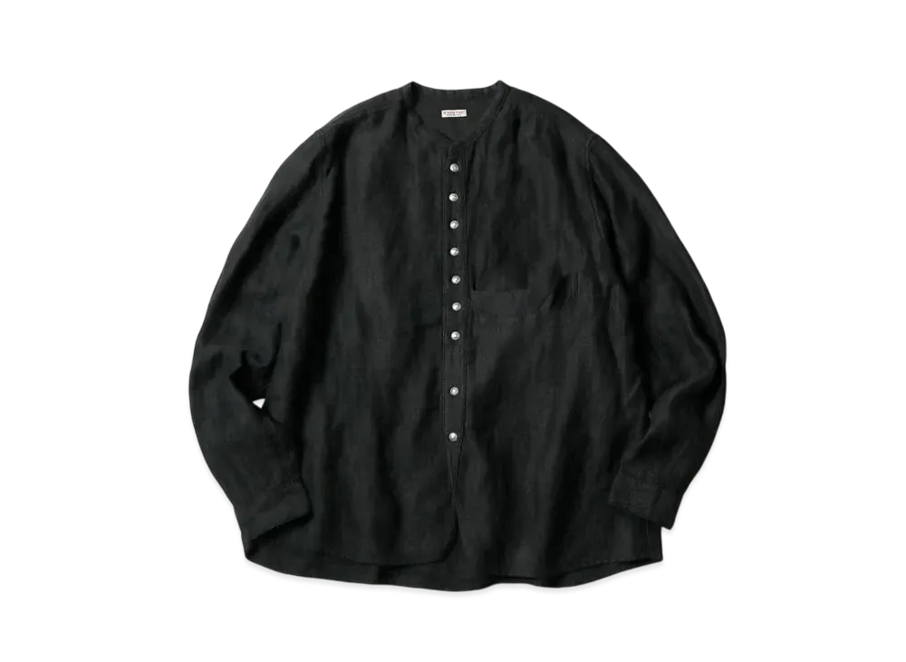 KAPITAL Gauze Linen Herringbone Stand Penny Shirt "Black"