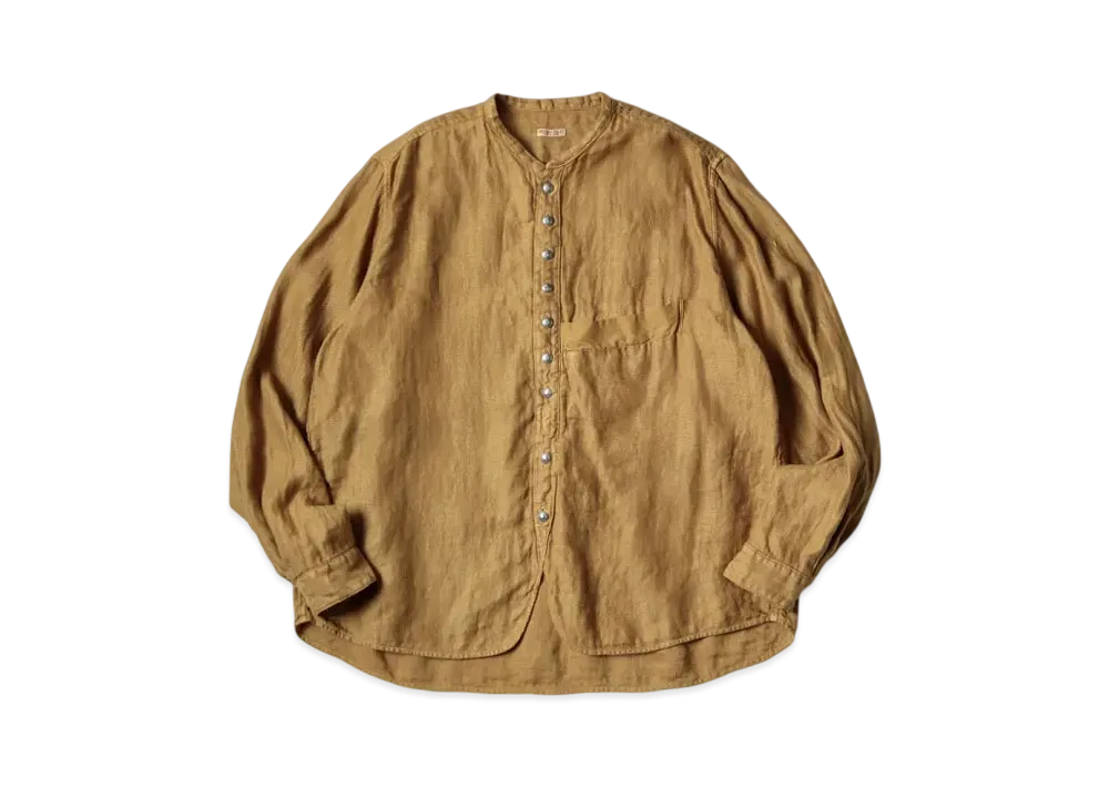 KAPITAL Gauze Linen Herringbone Stand Penny Shirt "Gold"
