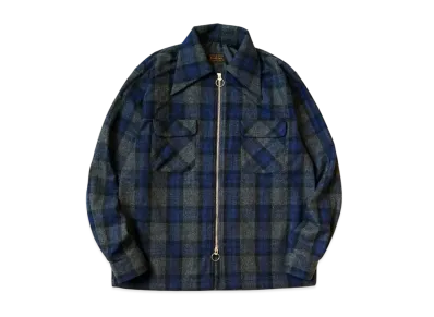 KAPITAL Wool Check Drizzle Open Collar Shirt "Navy"