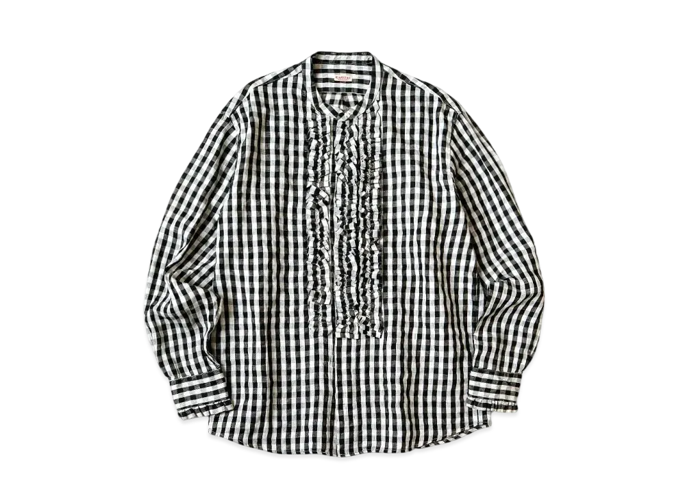 KAPITAL Twill Gingham Frills Prague Shirt "Black"