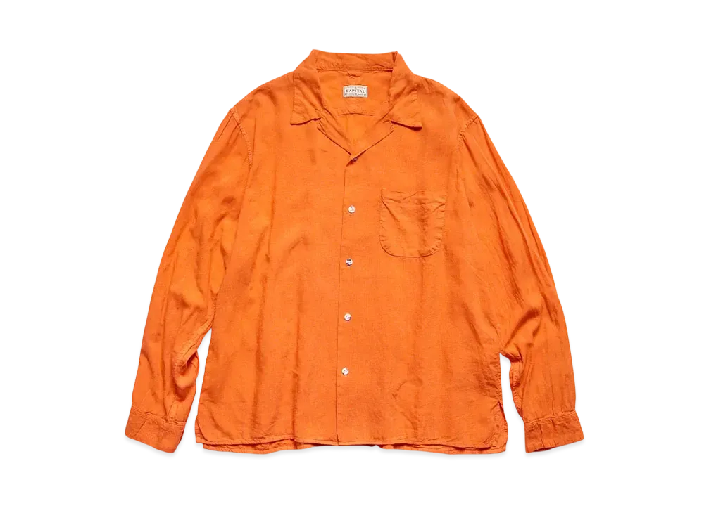 KAPITAL Soft Linen Open Collar Shirt "Orange"
