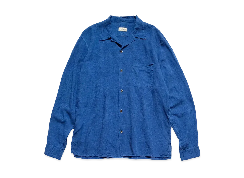 KAPITAL Soft Linen Open Collar Shirt "Blue"
