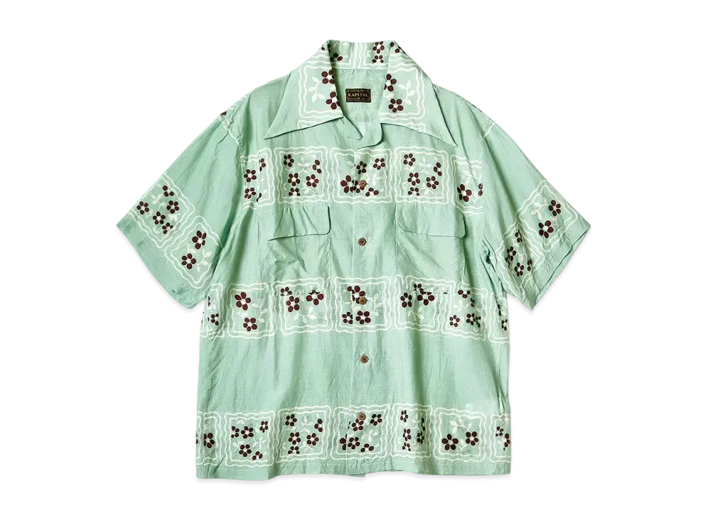KAPITAL Silk Rayon Cookie Langle Color Aloha Shirt "Mint"