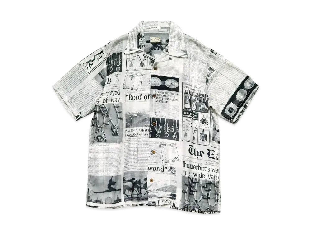 KAPITAL Silk Rayon Pueblo News News Paper Aloha Shirt "White"