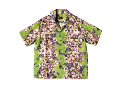 KAPITAL Silk Rayon Cotton Flower Langle Color Aloha Shirt "Light Green"