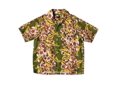 KAPITAL Silk Rayon Cotton Flower Langle Color Aloha Shirt "Dark Green"