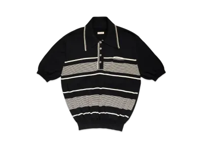 KAPITAL 14G Cotton Knit Stripe Carol Polo "Black"