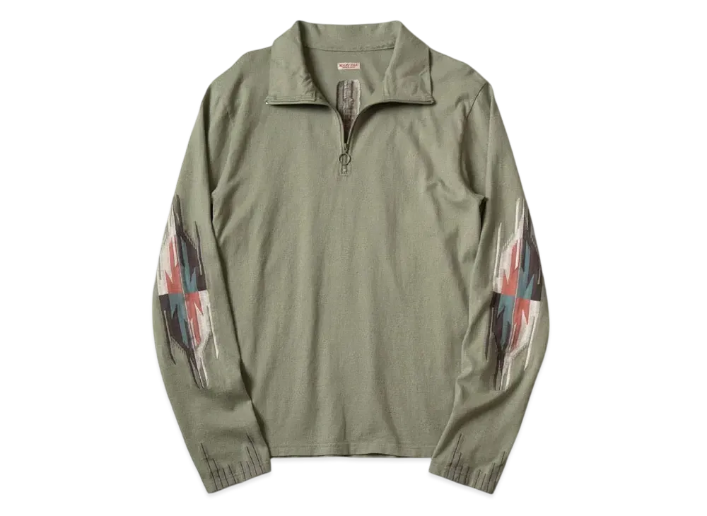 KAPITAL Ortega Half Zip Long Tee "Green"