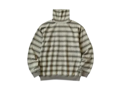 KAPITAL Sunrise Jacquard Border High Neck Long Tee "Grey Khaki"