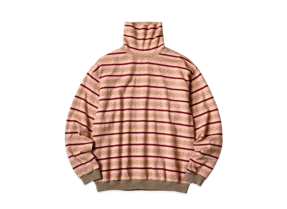 KAPITAL Sunrise Jacquard Border High Neck Long Tee "Pink Enji"