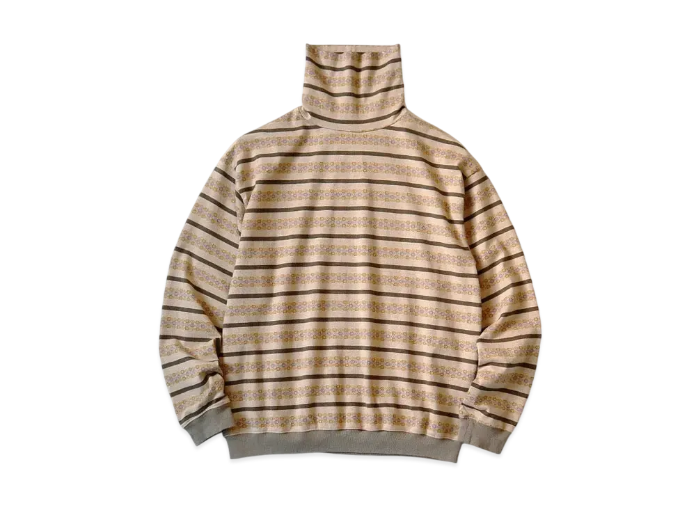 KAPITAL Sunrise Jacquard Border High Neck Long Tee "Beige Khaki"