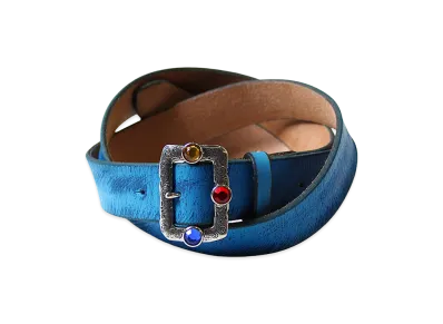 KAPITAL Oil Leather Studs Disco Buckle Belt "Blue"