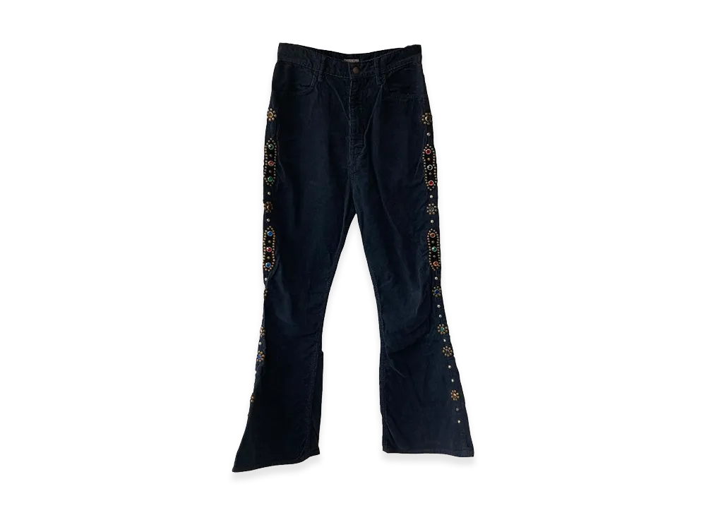 KAPITAL Women's Flare Studded Corduroy Pants "Black"