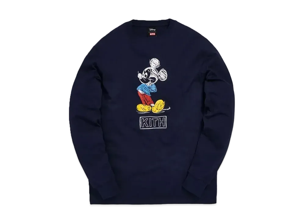 KITH Disney 70s Pencil Mickey L/S Tee "Navy"