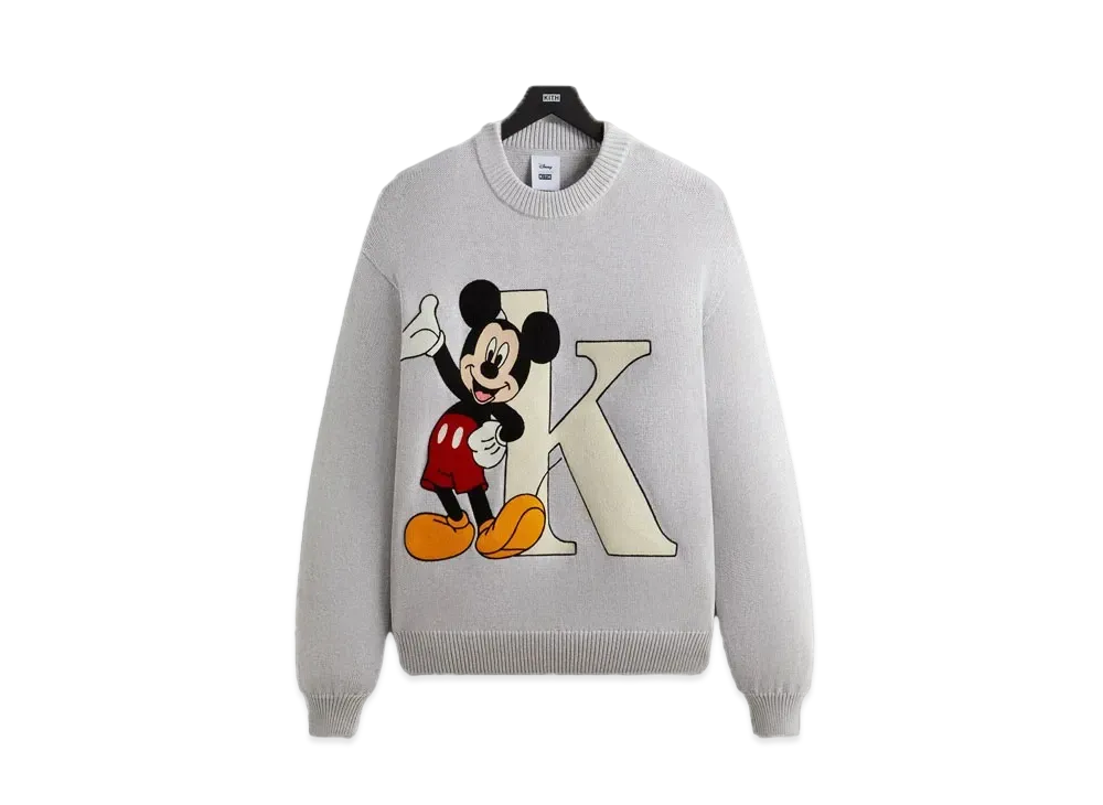 Kith x Disney Mickey & Friends Mickey K Crewneck Sweater "Light Heather Grey"