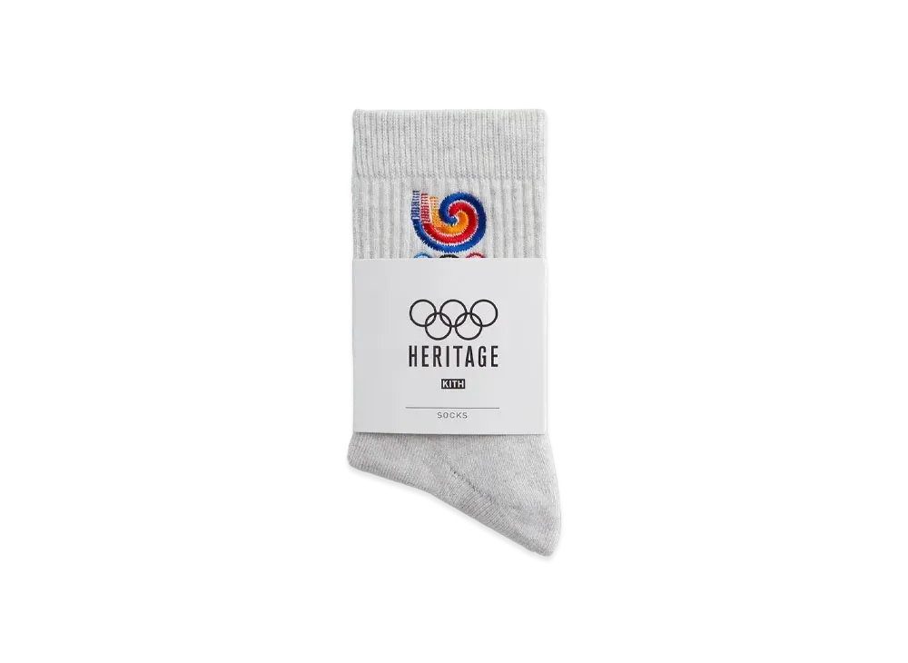 Kith x Olympics Heritage Seoul Mid Crew Sock "Light Heather Grey"