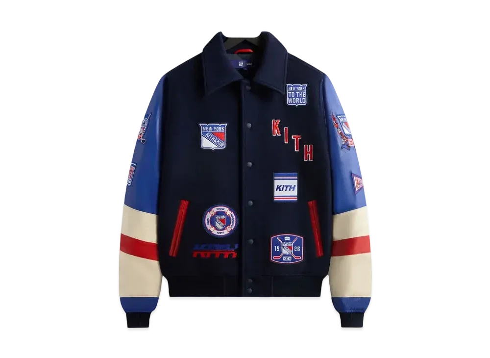 Kith x The New York Rangers Wool Leather Varsity Jacket "Nocturnal"