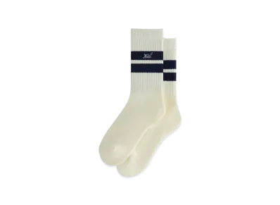 Kith Double Stripe Script Embroidered Cotton Crew Socks "Torpedo"