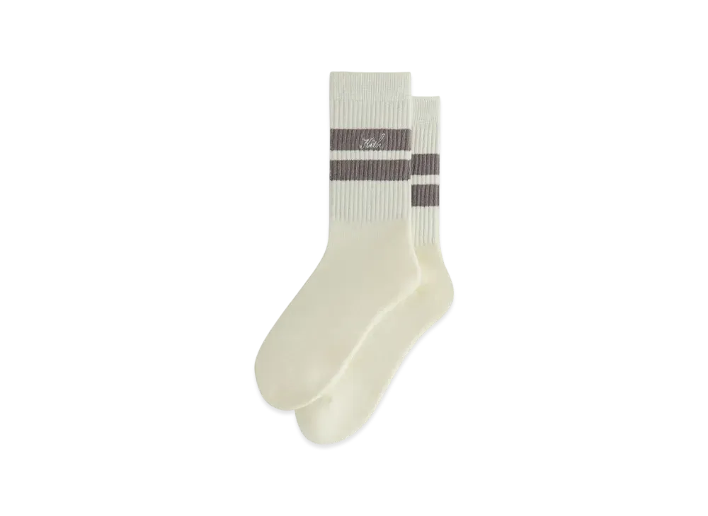 Kith Double Stripe Script Embroidered Cotton Crew Socks "Argon"