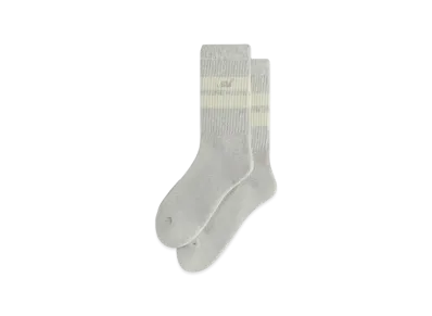 Kith Double Stripe Script Embroidered Cotton Crew Socks "Light Heather Grey"