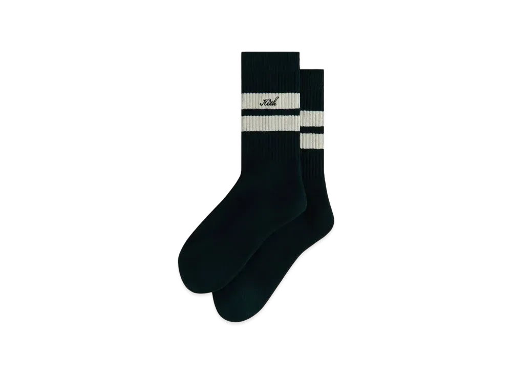 Kith Double Stripe Script Embroidered Cotton Crew Socks "Stadium"