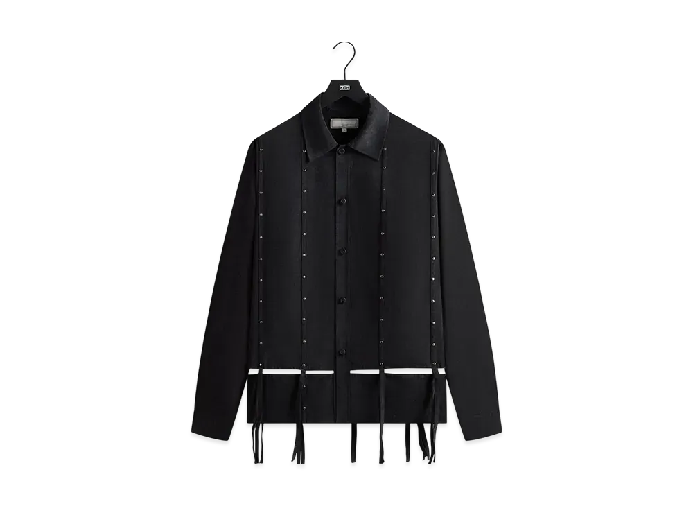 Kith &Kin Ribbon Long Sleeve Boxy Collared Overshirt "Black"