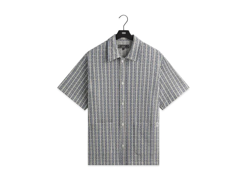 Kith Bubble Check Short Sleeve Boxy Collared Overshirt "Light Indigo"