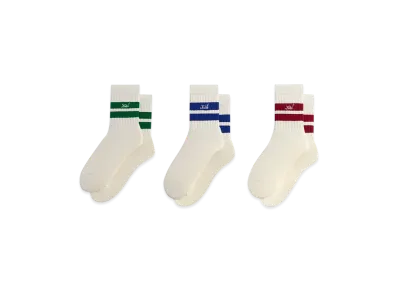 Kith 3-Pack Striped Mid Crew Socks "White"