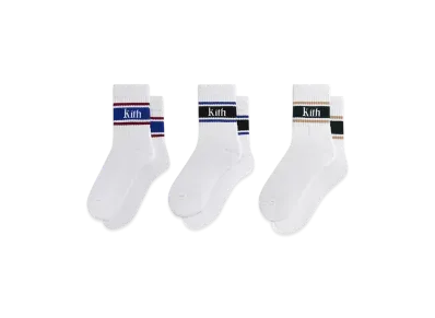 Kith 3-Pack Variegated Striped Mid Crew Socks "White"