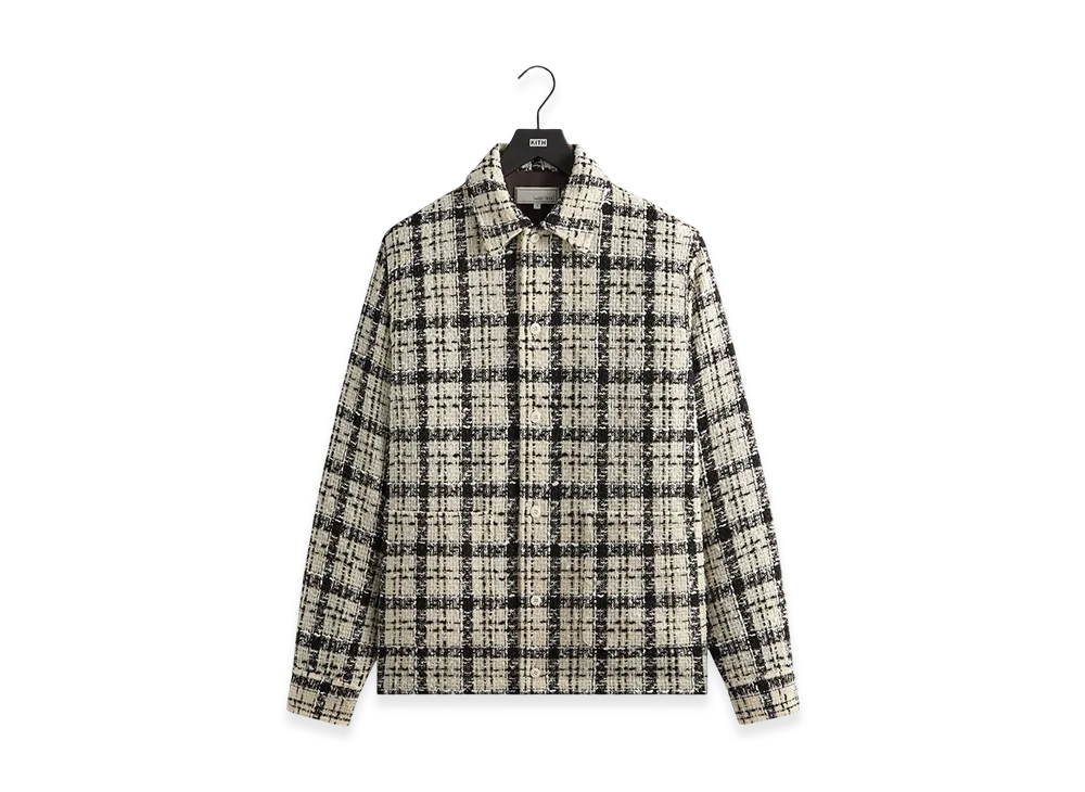 Kith x &Kin Windowpane Boucle Long Shirt Boxy Collared Overshirt "Sandrift"