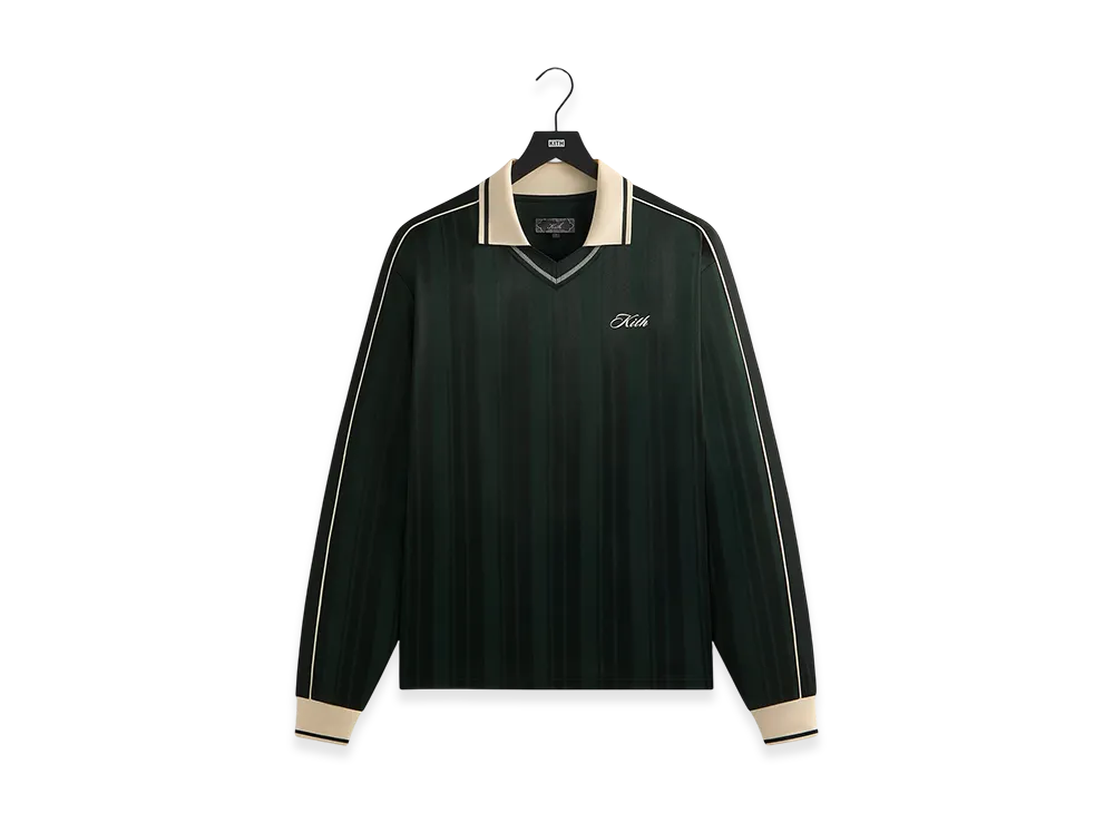 Kith Pinstripe Tricot Panelled Long Sleeve Tap In Polo "Stadium"