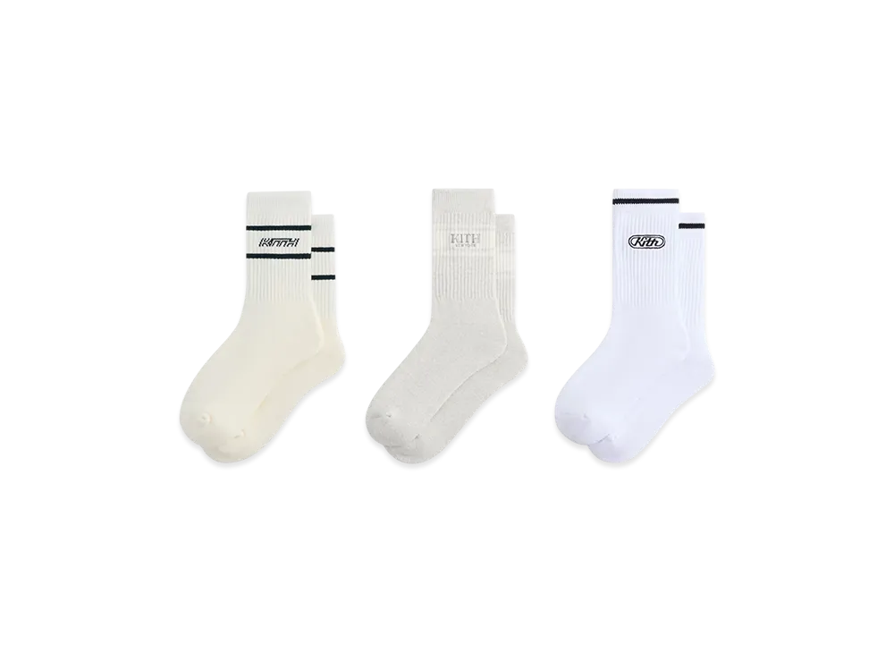 Kith 3-Pack Logo Crew Socks "White/Grey"