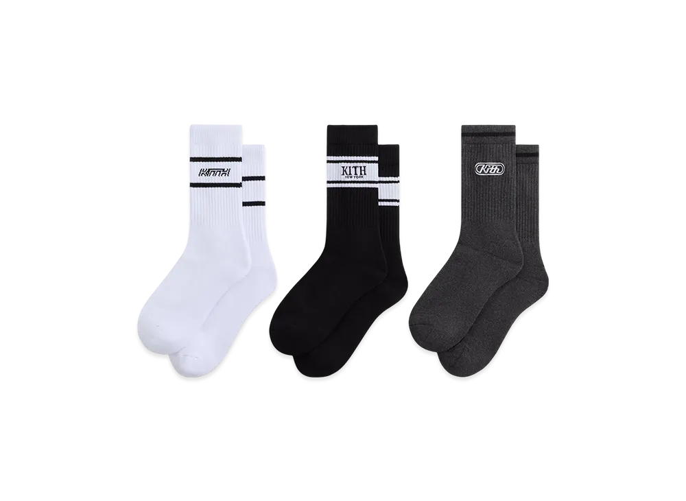Kith 3-Pack Logo Crew Socks "White/Grey/Black"