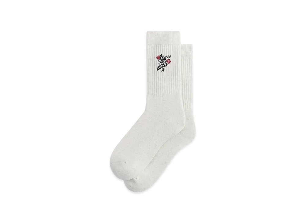 Kith Embroidered Rose Crew Socks "Light Heather Grey"