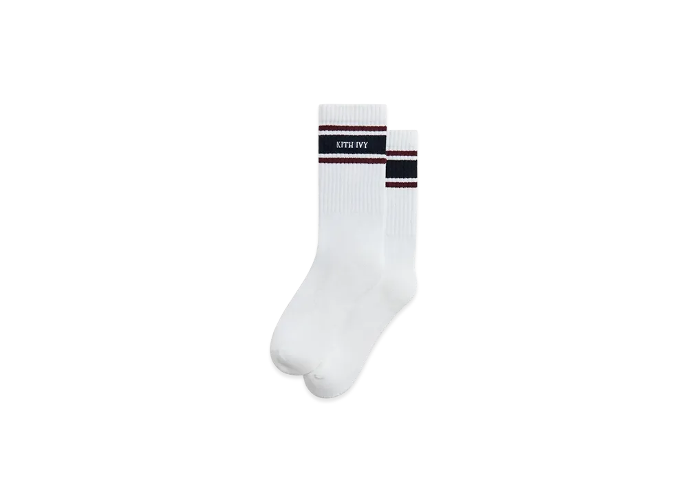 Kith Ivy For Wilson Stripe Logo Crew Socks "White / Port Royal"