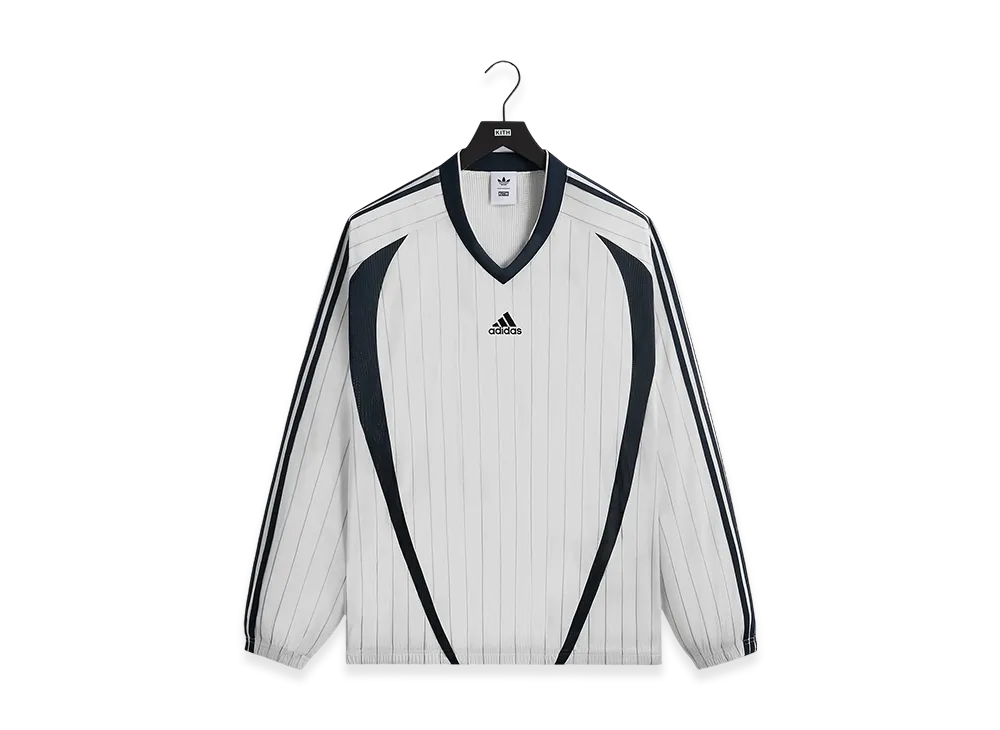 Kith x adidas Football Pinstripe Long Sleeve V Neck "White"